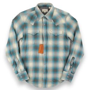 Stetson Shirt Mens Small Blue Plaid Western Pearl Snap Long Sleeve Flannel NWT